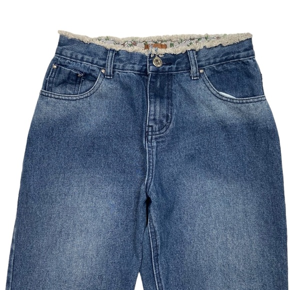 POL Fringe Raw Waist Hem Distressed Jeans Barrel Leg S - Picture 2 of 15